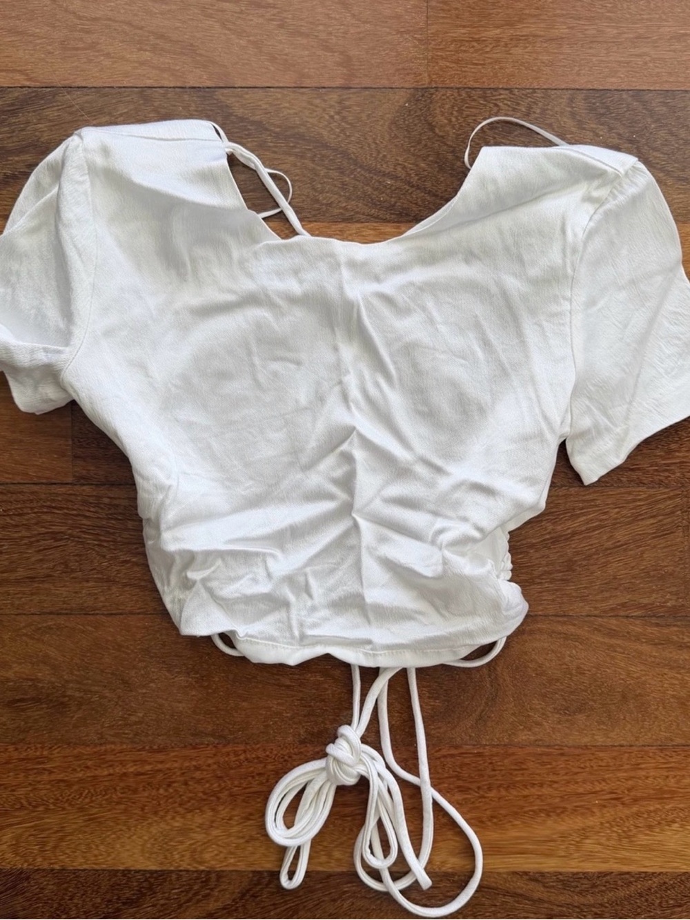 Zara White Ruched Drawstring Crop Top - Picture 4 of 5